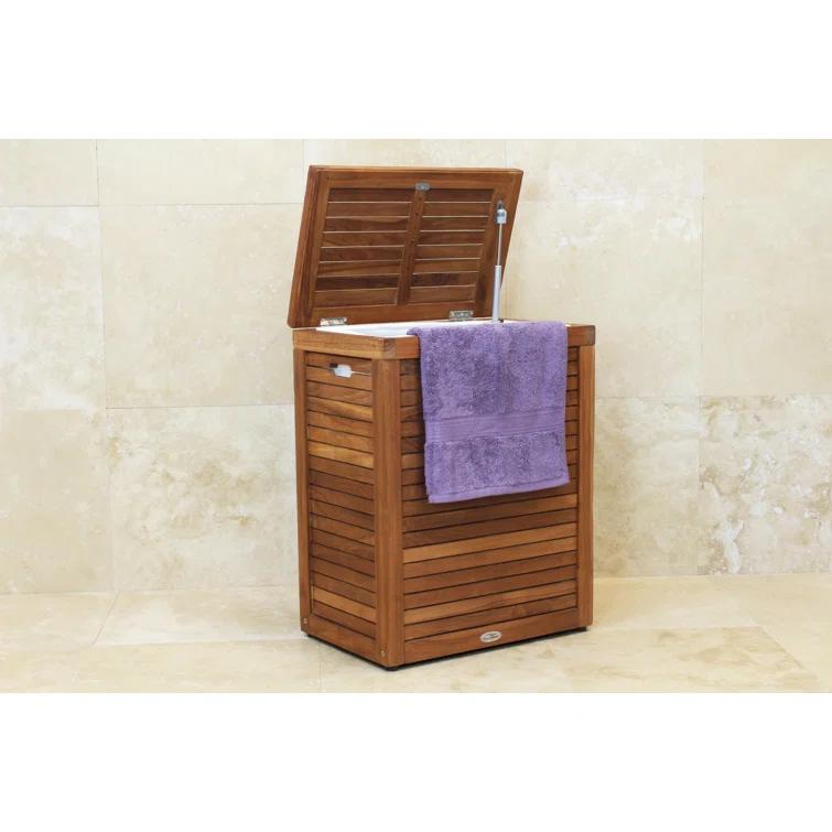 Aqua Teak Moti Wood Laundry Hamper with Handles