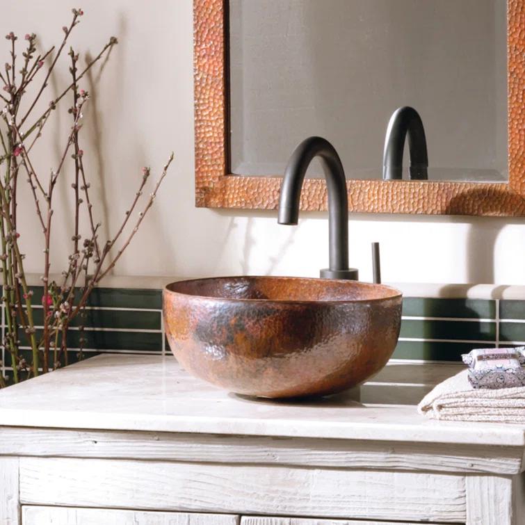 Tempered Copper Metal Circular Vessel Bathroom Sink
