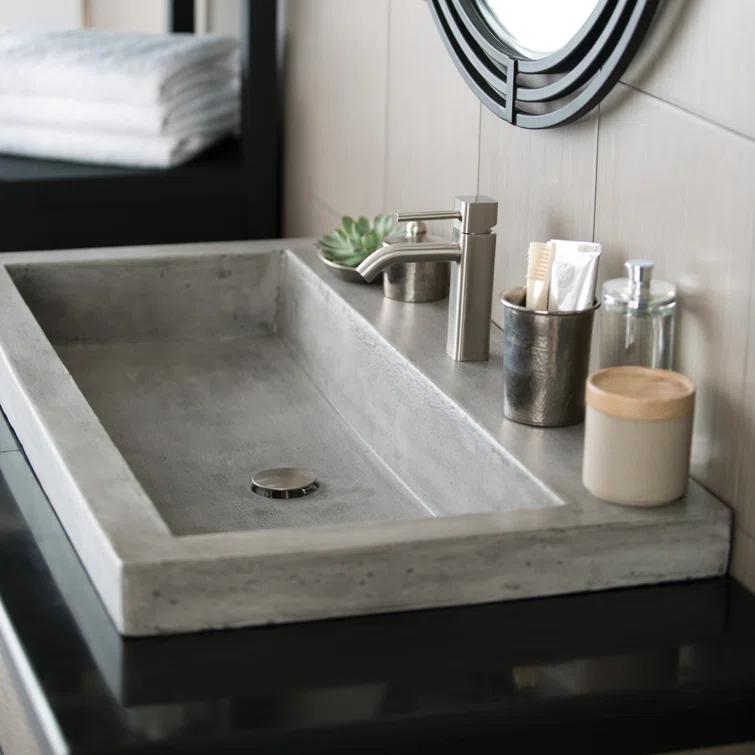 Native Stone Handcrafted Concrete 36" Trough Bathroom Sink