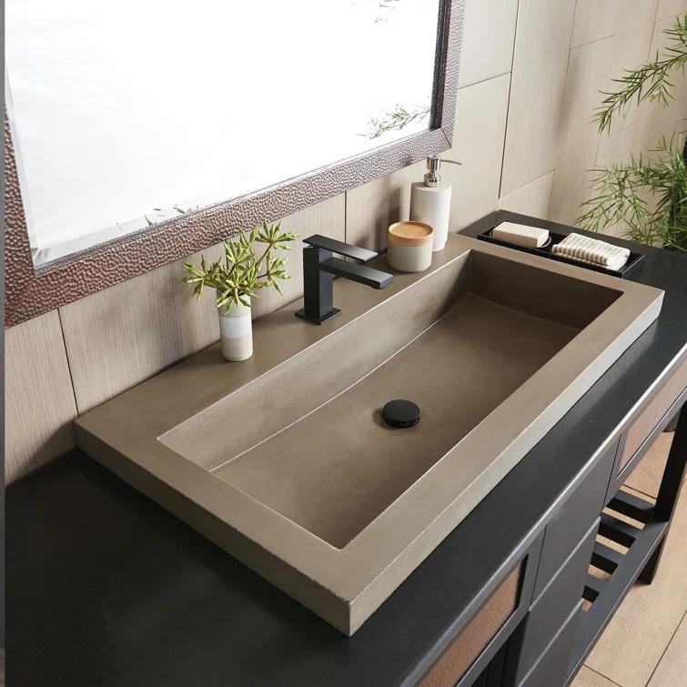 Native Stone Handcrafted Concrete 36" Trough Bathroom Sink