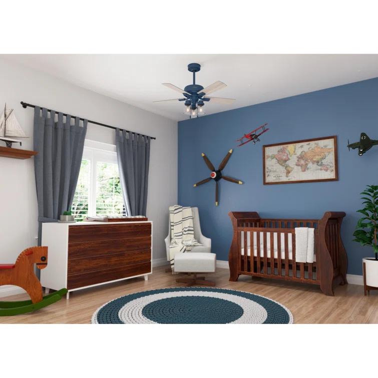 44" Hartland 5 - Blade Modern Farmhouse Indoor Ceiling Fan with Lights and Pull Chains