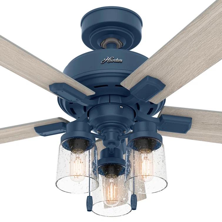 44" Hartland 5 - Blade Modern Farmhouse Indoor Ceiling Fan with Lights and Pull Chains