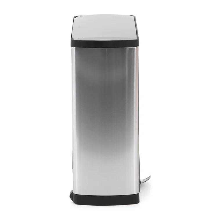 simplehuman Rectangular Dual Compartment Recycling Kitchen Step Trash Can, 46 Liter, Stainless Steel
