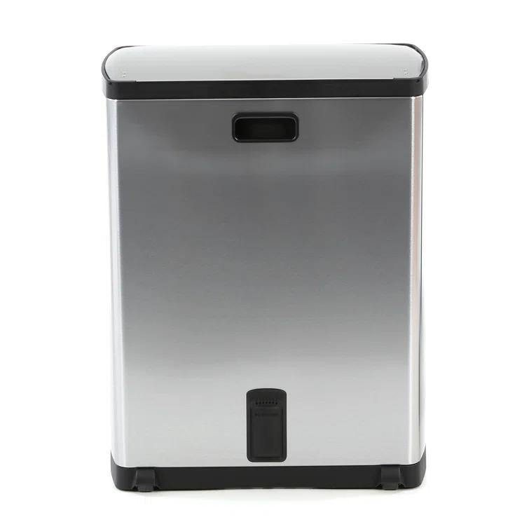 simplehuman Rectangular Dual Compartment Recycling Kitchen Step Trash Can, 46 Liter, Stainless Steel