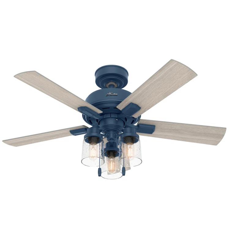 44" Hartland 5 - Blade Modern Farmhouse Indoor Ceiling Fan with Lights and Pull Chains