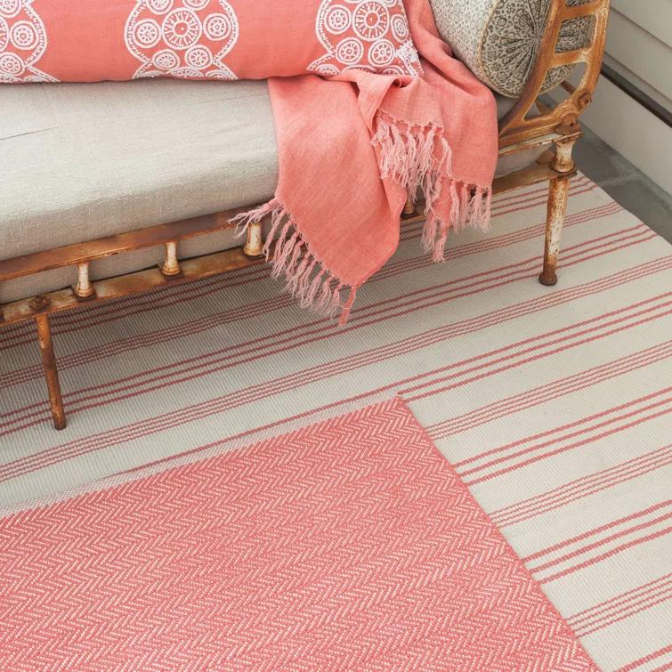 Herringbone Coral Handwoven Cotton Rug