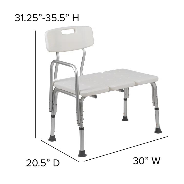 Flash Furniture DC-HY3510L-WH-GG Phoebe Aluminum Height Adjustable Medical Shower Transfer Bench