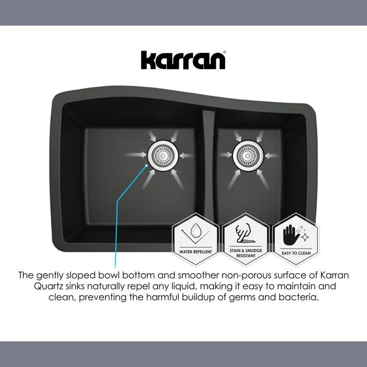 Karran Undermount Quartz Composite 32'' X 21'' 60/40 Double Bowl Kitchen Sink