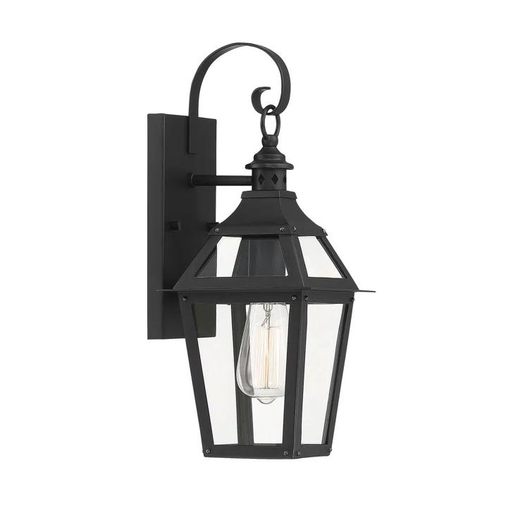 Jackson 1-Light Outdoor Wall Lantern in Matte Black with Gold Highlights