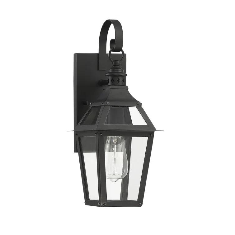 Jackson 1-Light Outdoor Wall Lantern in Matte Black with Gold Highlights
