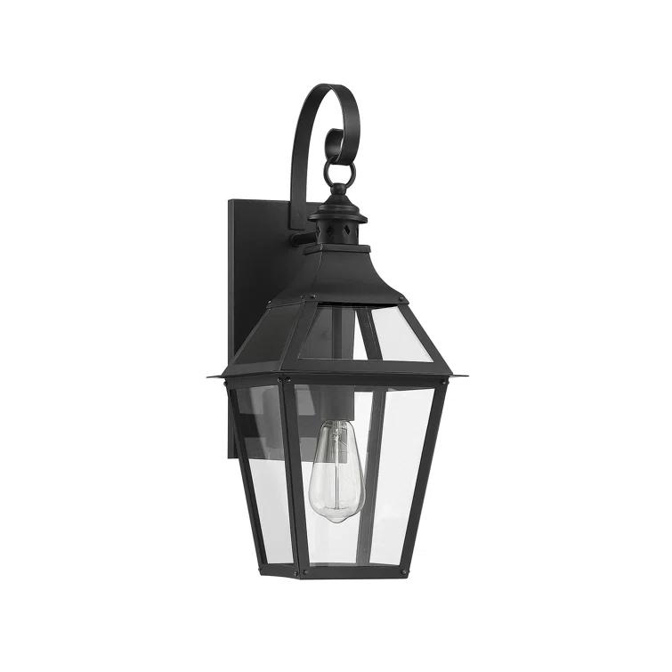 Jackson 1-Light Outdoor Wall Lantern in Matte Black with Gold Highlights