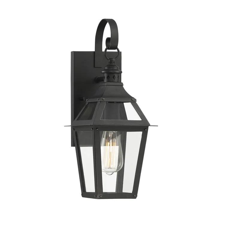 Jackson 1-Light Outdoor Wall Lantern in Matte Black with Gold Highlights