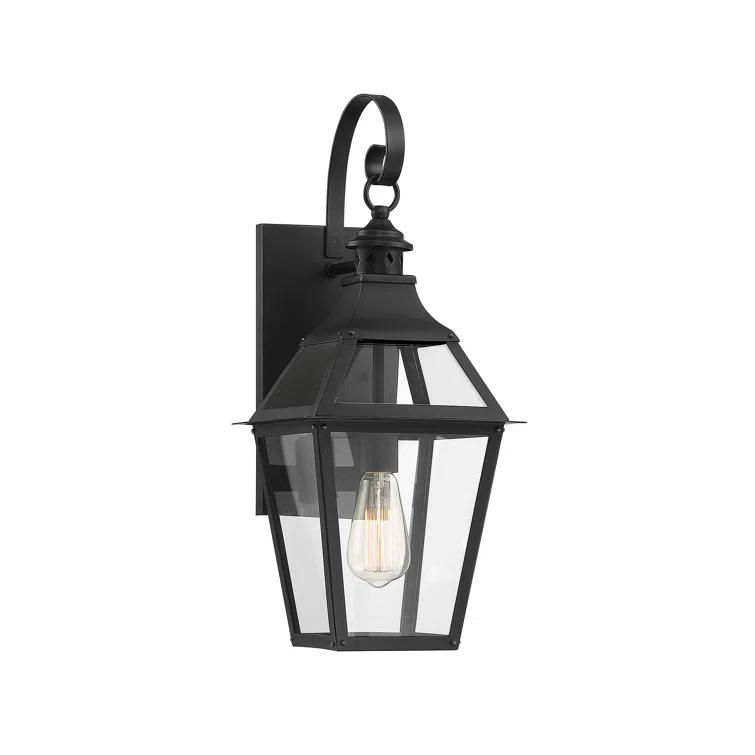 Jackson 1-Light Outdoor Wall Lantern in Matte Black with Gold Highlights
