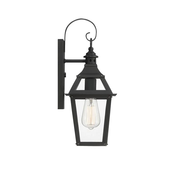 Jackson 1-Light Outdoor Wall Lantern in Matte Black with Gold Highlights