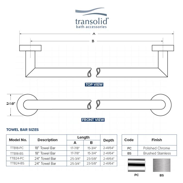 Transolid TTB18-BS Turin 17.75'' 1 Wall Towel Bar