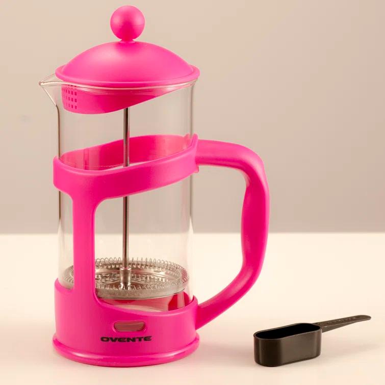 Ovente FPT34R OVENTE French Press Coffee Maker, Heat Resistant Borosilicate Glass with 4 Filter Stainless-Steel System, BPA-Free Portable Pitcher Perfect for Hot & Cold Brew