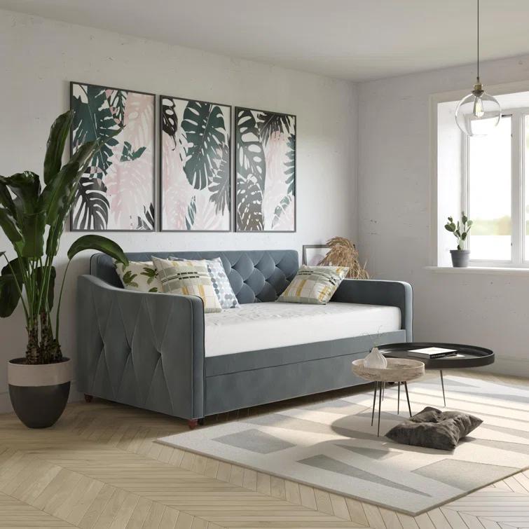 Vintage Upholstered Daybed with Trundle