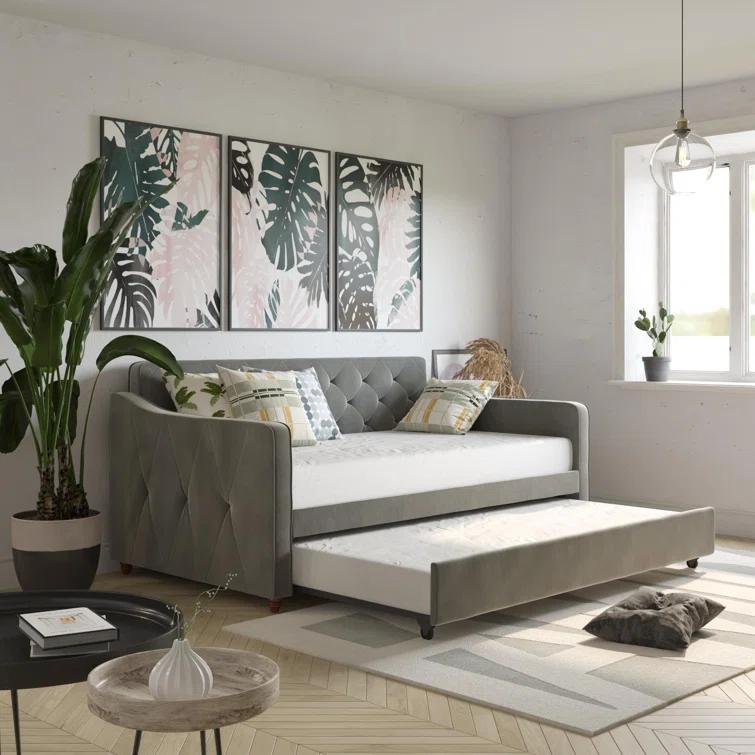 Vintage Upholstered Daybed with Trundle