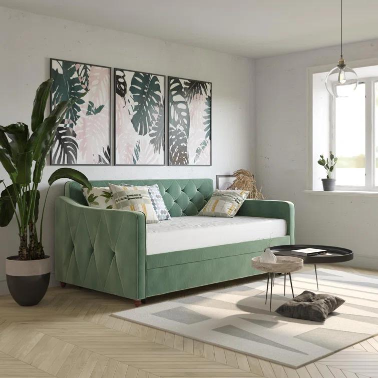 Vintage Upholstered Daybed with Trundle