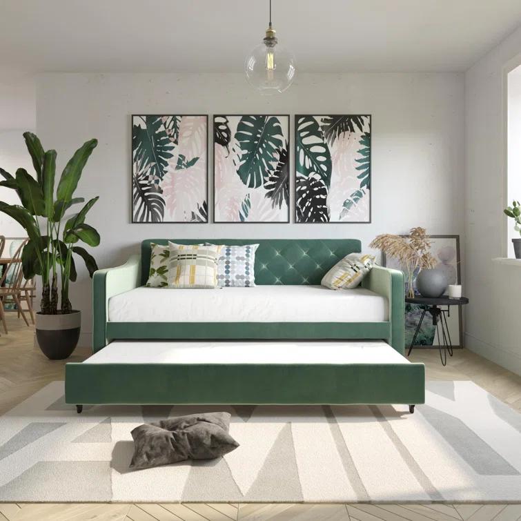 Vintage Upholstered Daybed with Trundle