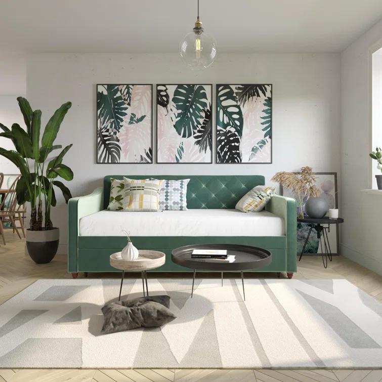 Vintage Upholstered Daybed with Trundle
