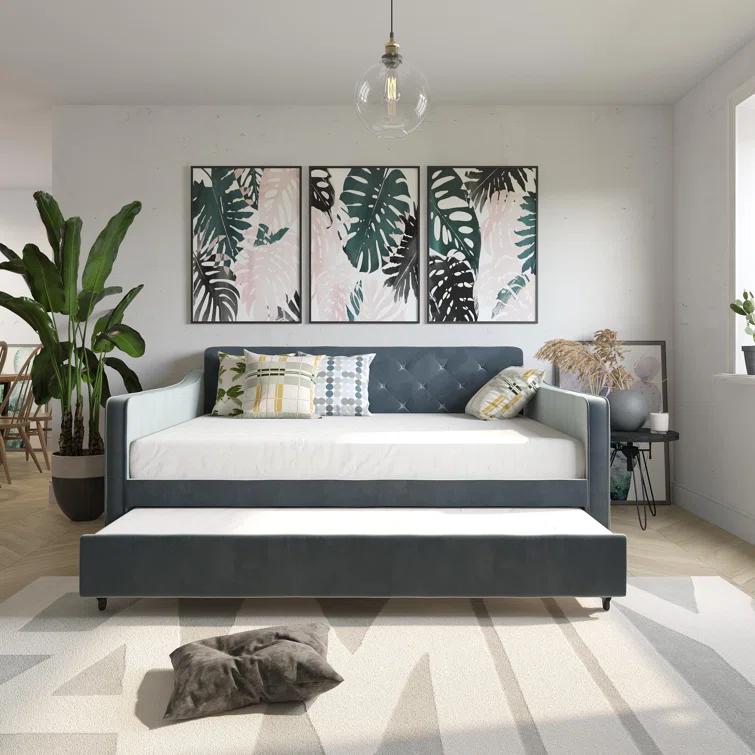 Vintage Upholstered Daybed with Trundle