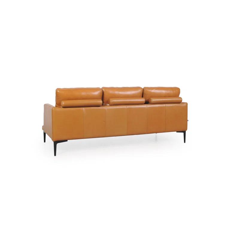 Rica Tan and Black Mid-Century Leather Sofa with Metal Legs