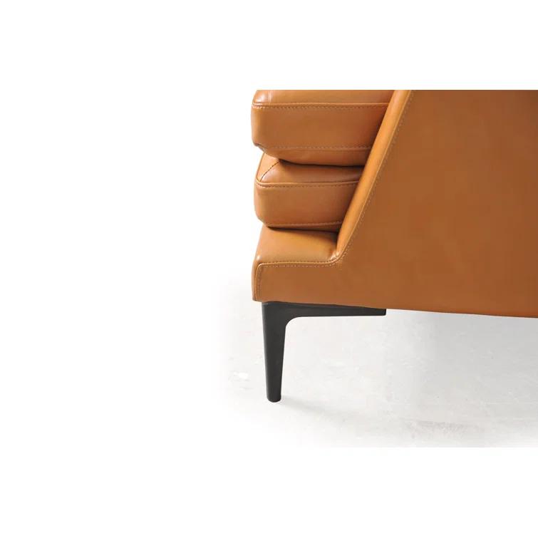 Rica Tan and Black Mid-Century Leather Sofa with Metal Legs