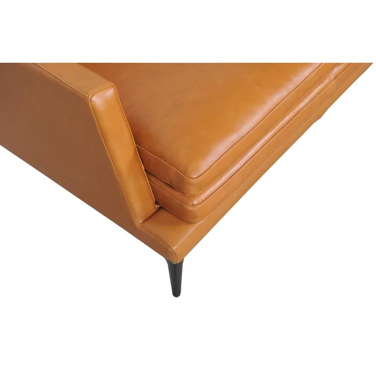 Rica Tan and Black Mid-Century Leather Sofa with Metal Legs