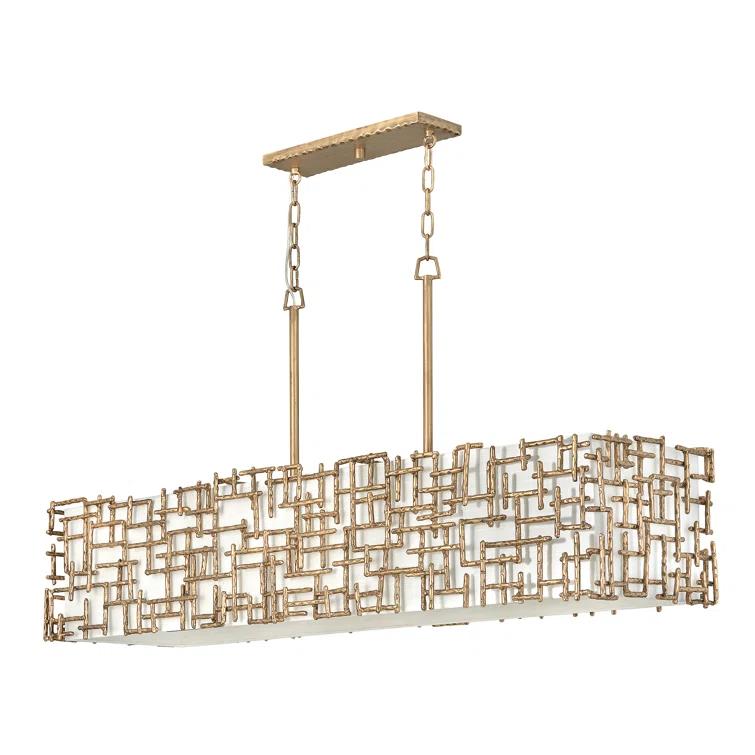 Farrah 8-Light White Linen Linen Chandelier w/ Hammered Crosshatch Bars