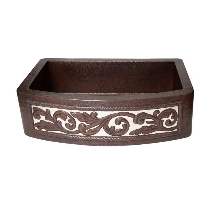 Ambiente Mexican Copper Crafts 33x22" Rectangular Single Bowl Kitchen Sink – Farmhouse Apron Drop-In Sink – 16 Gauge Bronze Copper Undermount Sink – Durable Copper Kitchen Accessories