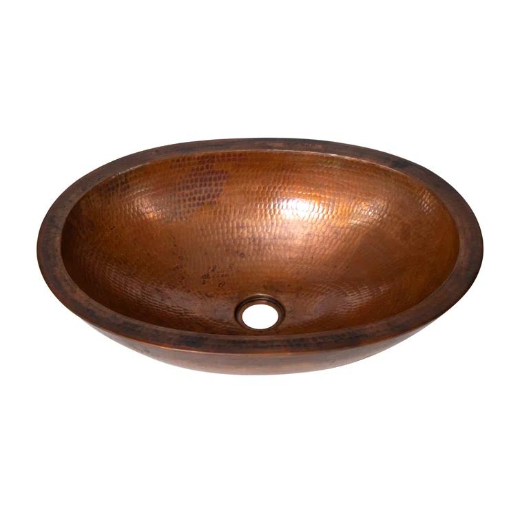 Title: Ambiente Mexican Copper Crafts 19x14" Oval Copper Bathroom Sink - Bronze Finish Small Undermount or Drop-in Sink for Bathroom