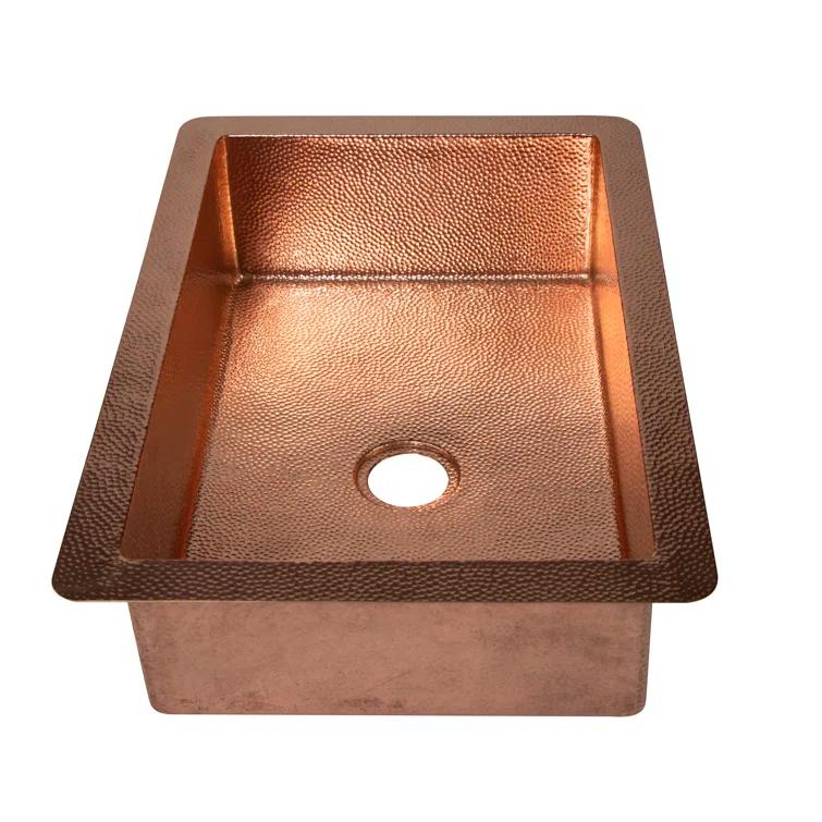 Mexican Copper Crafts 33" Drop-In Single Well Plain Hammered Copper Kitchen Sink - Pure Copper, Drop-In Sink for Kitchen, Bathroom & Home Improvement, Copper Kitchen Sink