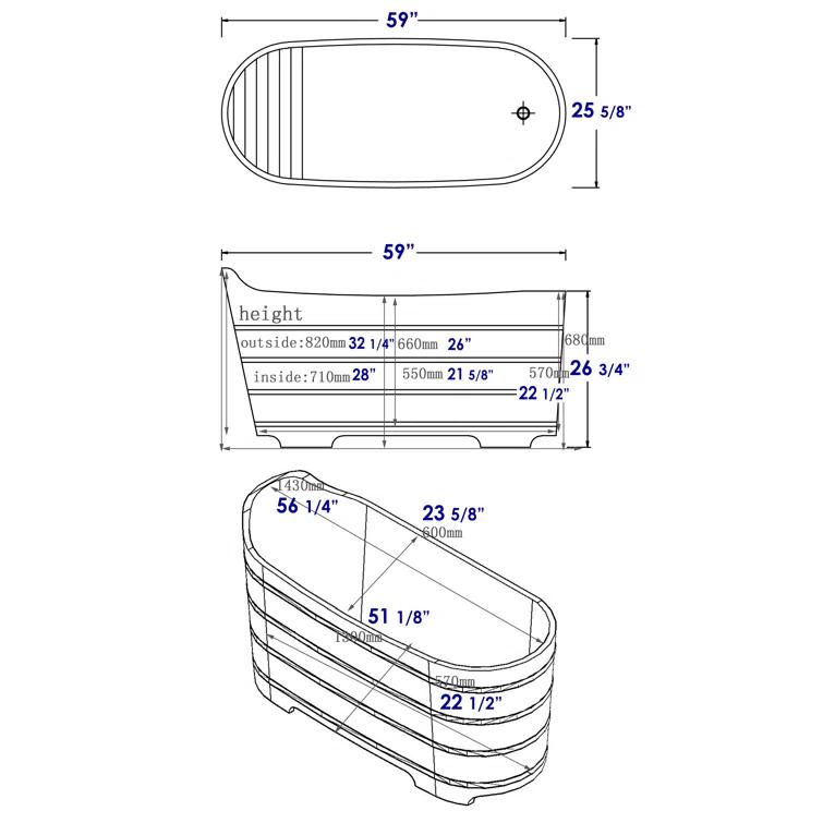 59'' x 25.6'' Freestanding Soaking Solid Surface Bathtub