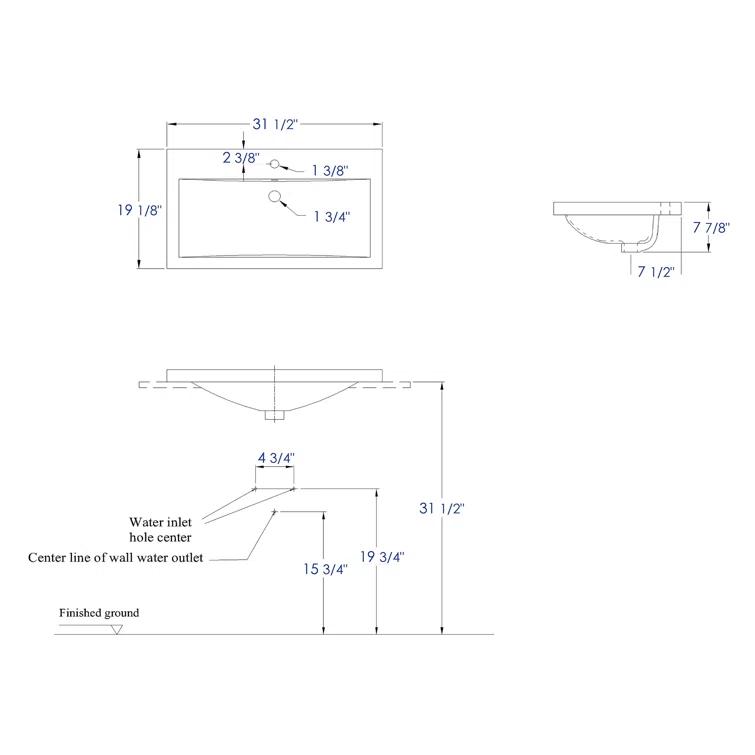 31.5'' L Drop-In Single Bowl Ceramic Kitchen Sink