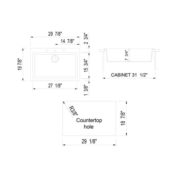 29.88'' L Drop-In Single Bowl Granite Kitchen Sink