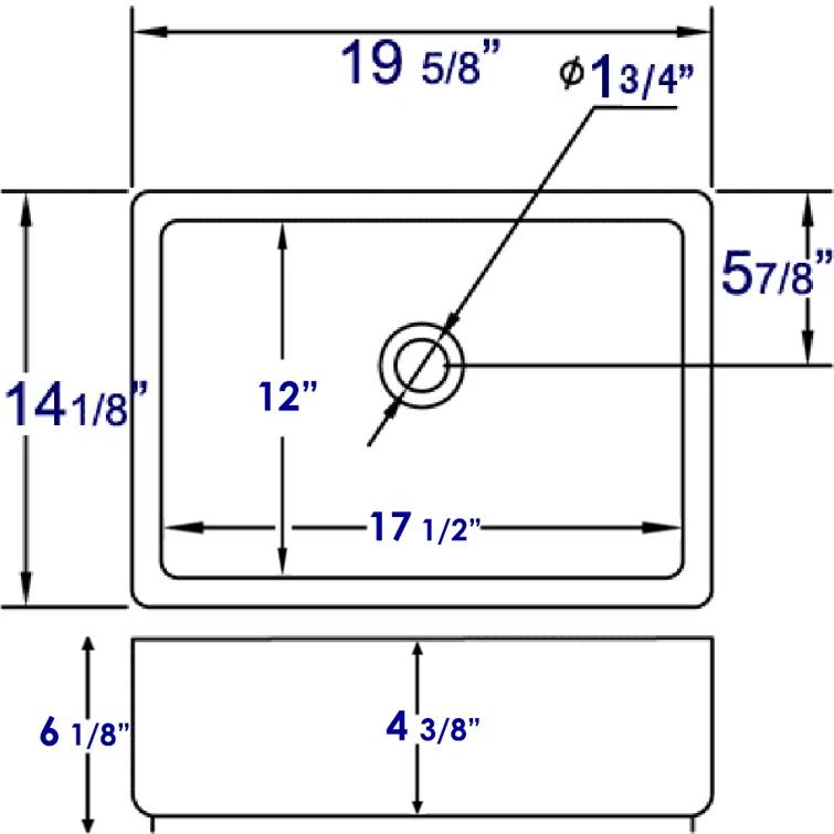 EAGO 14.125'' White Porcelain Rectangular Bathroom Sink with Overflow