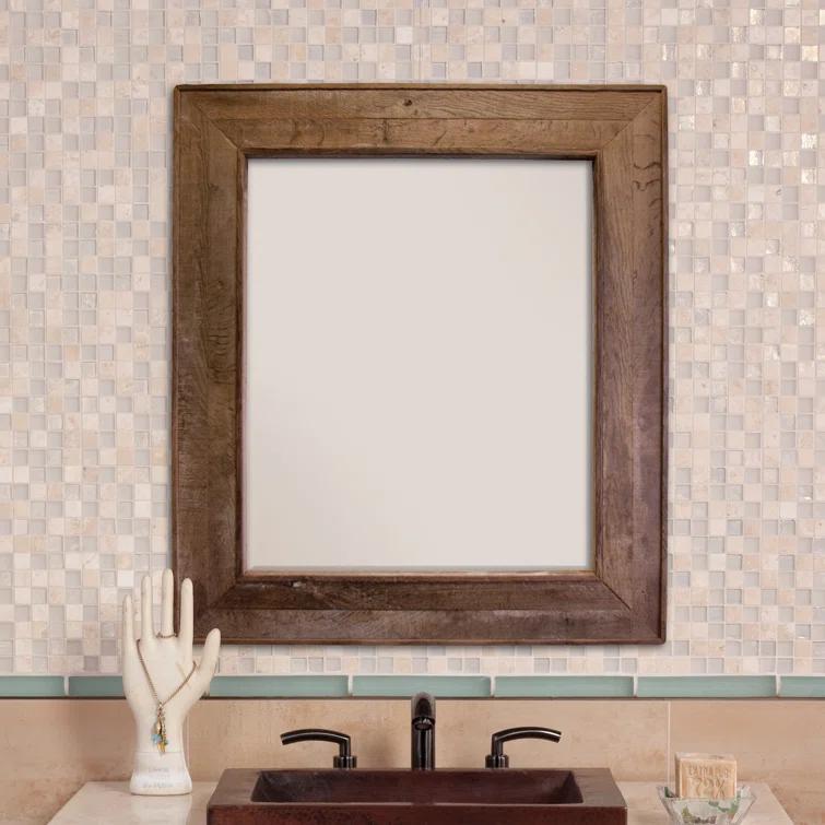 Vintner's Rustic Beveled Oak Bathroom Mirror