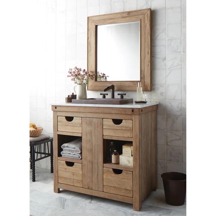 Vintner's Rustic Beveled Oak Bathroom Mirror