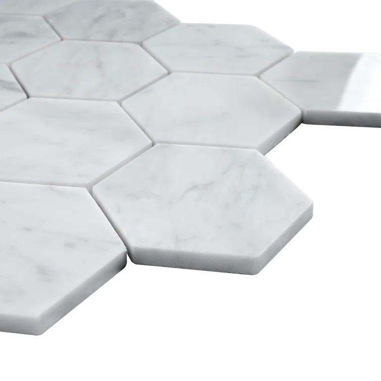 White Carrara 3" x 3" Natural Stone Honeycomb Marble Look Mosaic Wall Tile
