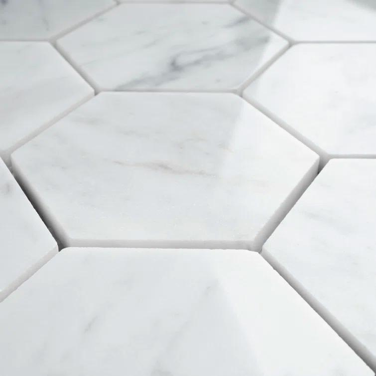 White Carrara 3" x 3" Natural Stone Honeycomb Marble Look Mosaic Wall Tile