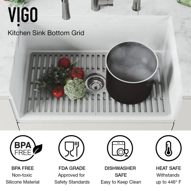 Silicone Grid VIGO Matte Stone 32" L x 15" W Bottom Sink Grid for 36 in. Single Bowl Kitchen Sink