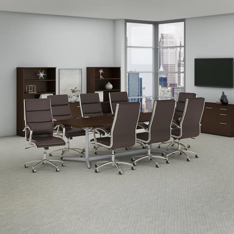 BBF 96W x 42D Boat Shaped Conference Table with Wood Base