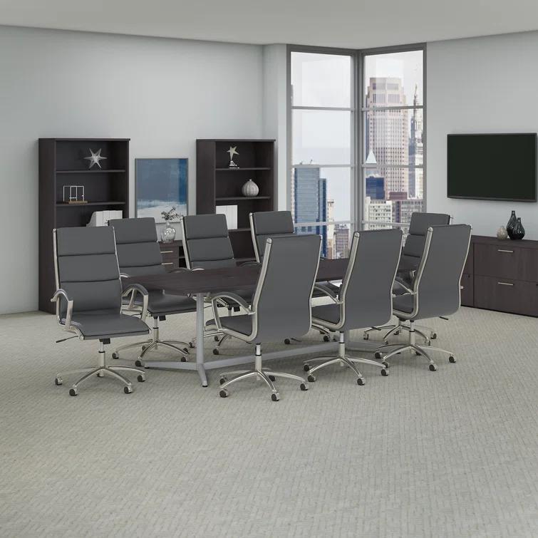BBF 96W x 42D Boat Shaped Conference Table with Wood Base