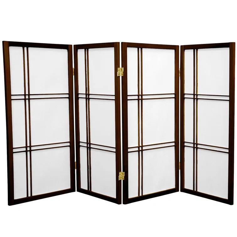 4 ft. Short Double Cross Shoji Screen - Walnut - 4 Panels
