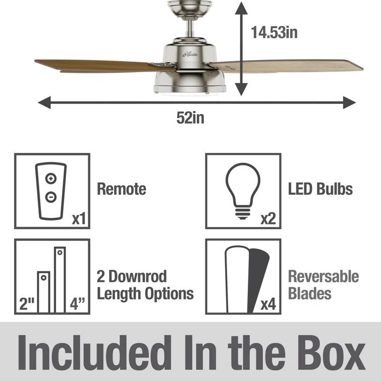 52" Wingate 4 - Blade LED Standard Ceiling Fan with Remote Control and Light Kit Included