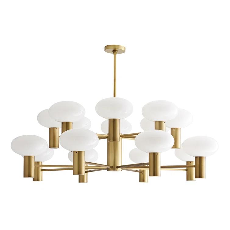 Antique Brass 16-Light Opal Glass Chandelier