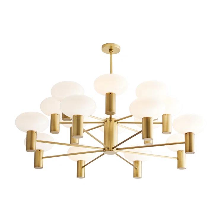 Antique Brass 16-Light Opal Glass Chandelier