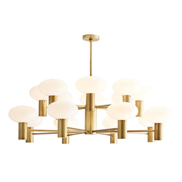 Antique Brass 16-Light Opal Glass Chandelier