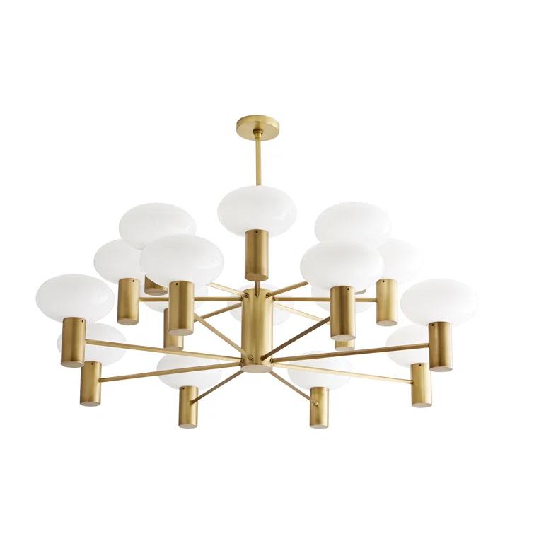 Antique Brass 16-Light Opal Glass Chandelier